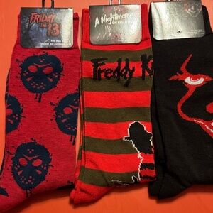 Horror Movie Themed Men's Socks Set - Red, Green, Black